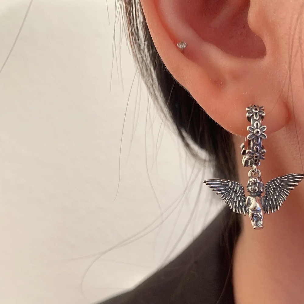Silver Angel Wing Earrings - Picture 5 of 5